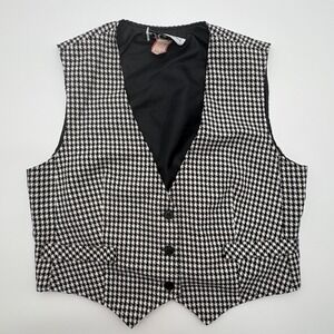 VTG JG Petite Joyce Houndstooth Vest Black White Button Front Waistcoat 11-12